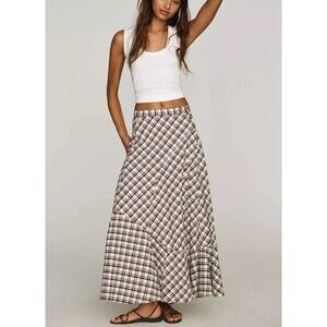 By Anthropologie Women's Olivette Plaid Bias-Cut Maxi Skirt Trendy 1X-PS 289103